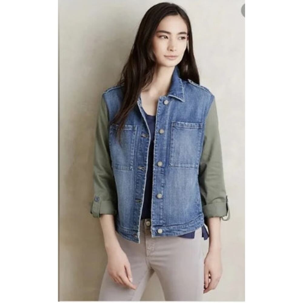 Pilcro And The Letter Press Denim Military Mix Green Blue Jacket‎ Size XS